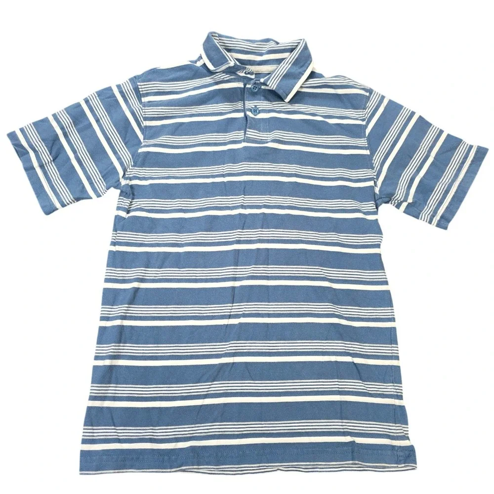 OshKosh B'gosh Short Sleeve Polo Shirt Boy's Size 8 Blue White‎ Striped Cotton